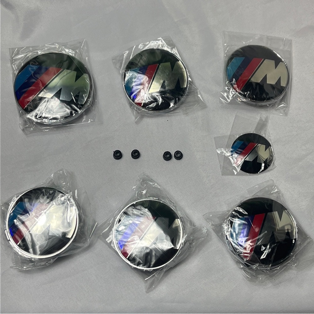 7pcs emblem set fit BMW M 2.68" M Hubcaps Emblems Cover